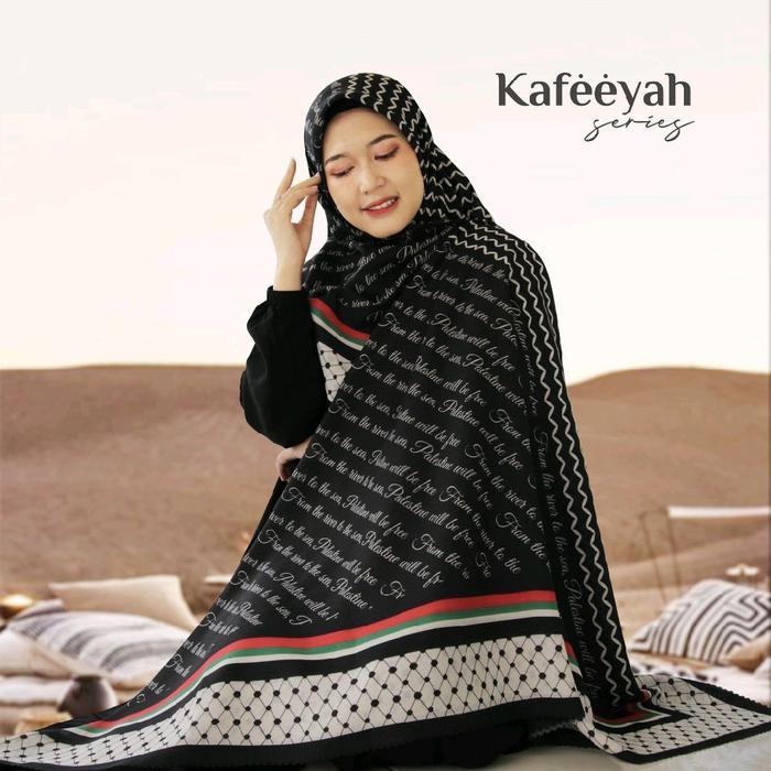 Hijab jilbab persegi jumbo ukuran 140x140 cm wanita syar'i motif kafeeyah Palestina Palestin kerudun