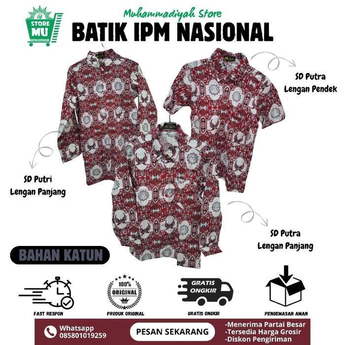 Baju Batik SD/MI IPM Muhammadiyah Lengan Panjang Bahan Katun Seragam Sekolah Nyaman