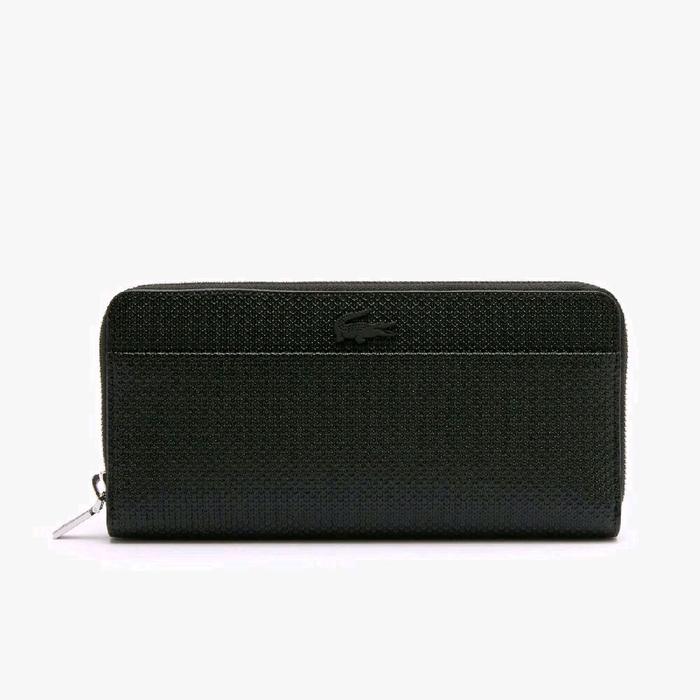Lacoste Chantaco Zipped Pique Leather Large Wallet Original Dompet Wanita - Black