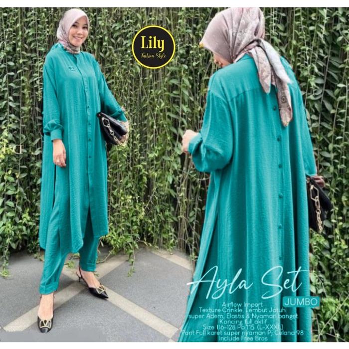 > Gamis Set 2024 Setelan Baju dan Celana Model Ayla Set Busana Muslim Wanita Baju stelan Pesta Lebar