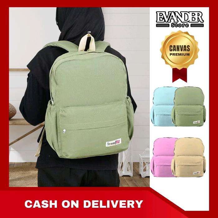 Tas Ransel Wanita Canvas Premium Original | Tas Punggung | Tas Kuliah | Tas Kerja | Tas Sekolah | Ba