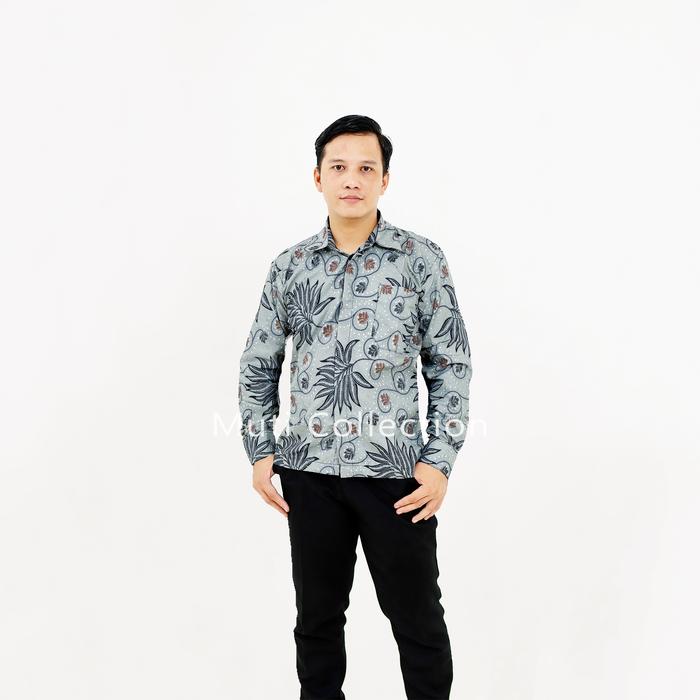 Kemeja Baju Batik Pria Lengan Panjang Kasual Jumbo Modern Premium anggun z4 Katun Motif Hem Cowok At