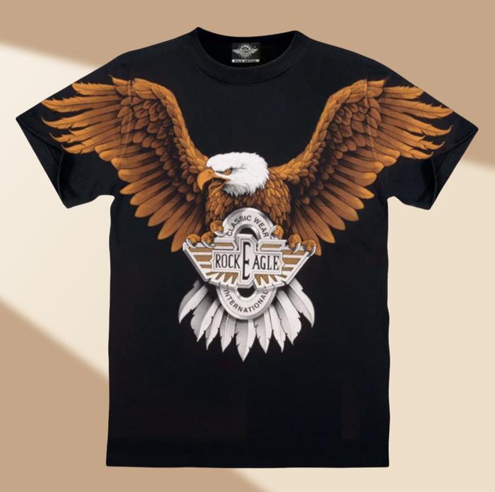 Rock Eagle Kaos Trendi Pakaian Lengan Pendek Katun Berkualitas Tinggi Hitam Nyaman Dipakai untuk Pri