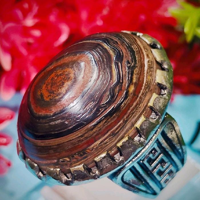 cincin batu akik puser bumi badar besi timbul antik lengket magnet