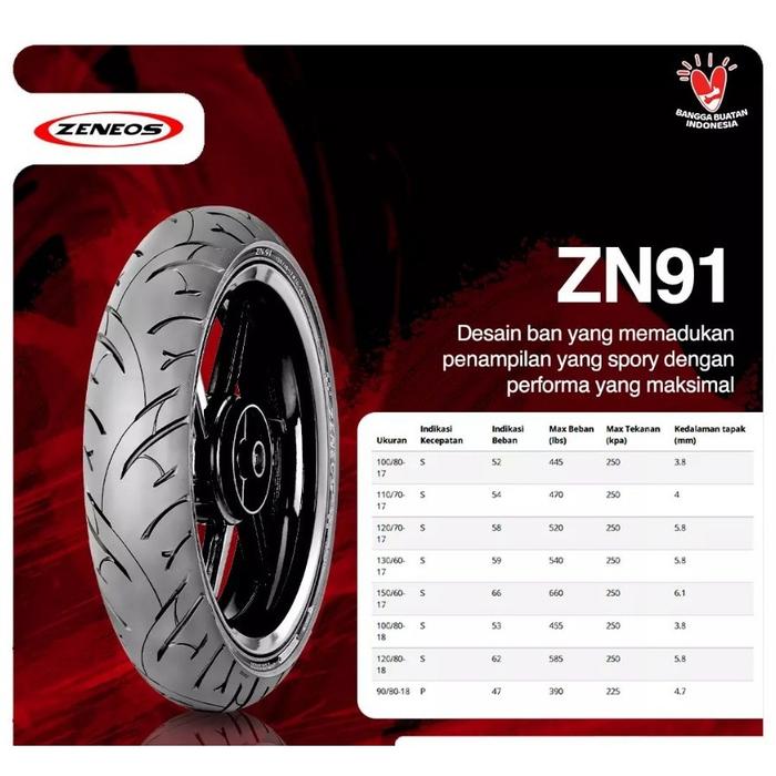 {PROMO} SNI Ban ZENEOS Ring 18, 90/80-18 ZN91, 100/80-18 ZN91, 120/80-18 ZN91,  Ban Motor TUBELESS N