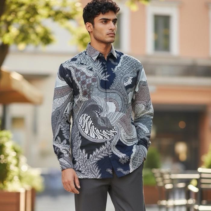 Batik Kemeja panjang lapis furing dan berbahan katun solo 40s merek Batik Astha Mas SKU 153