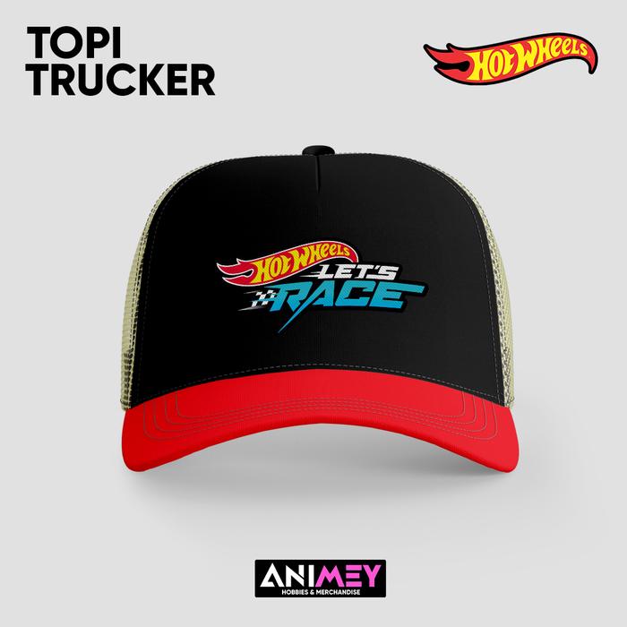 Topi Trucker Hotwheel Logo / Topi Jaring Hotwheel / Topi Hotwheel Merah hitam Cream