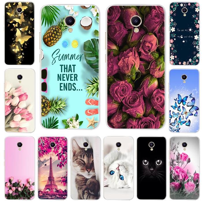 Cute Cat Floral Soft TPU Case For Meizu M5 Note Cover 5.5 inch