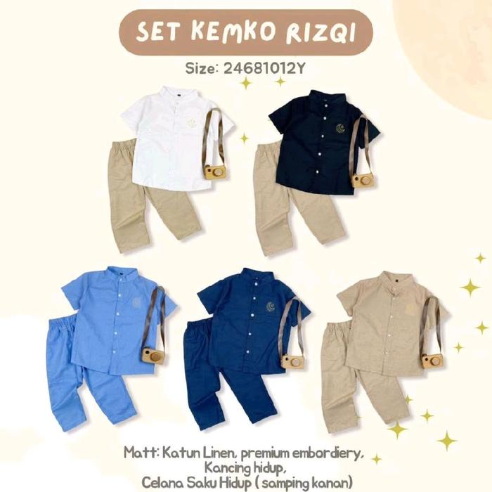 Setelan Kemko Rizqi by Pineapple Kids - Bahan Katun Linen - Ukuran 2-12 - Muslim, Panjang, Koko, Baj