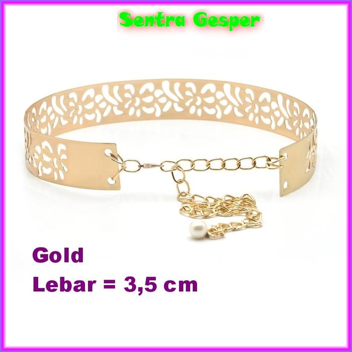 Belt Gesper Ikat Pinggang Sabuk Plat Wanita Rantai Fashion Korea Cewek Obi Ring Emas GOLD Gasper Kek