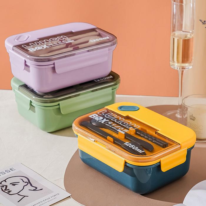 Portable Lunch Box Plastic 2/3 Compartments Bento Box With Tableware