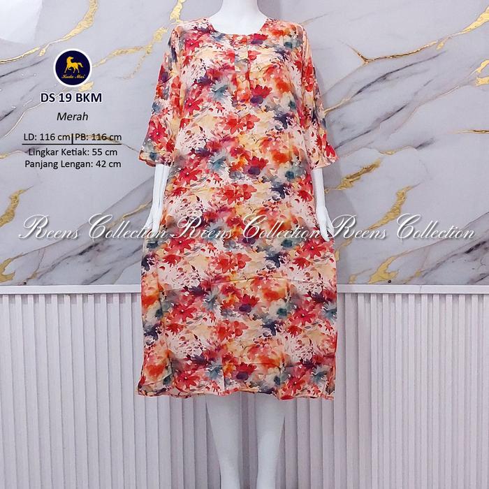Batik Kuda Mas Daster 19 Lengan 3/4  | Daster 3 Kancing Depan Busui Di Bawah Lutut Rayon Motif Tebal