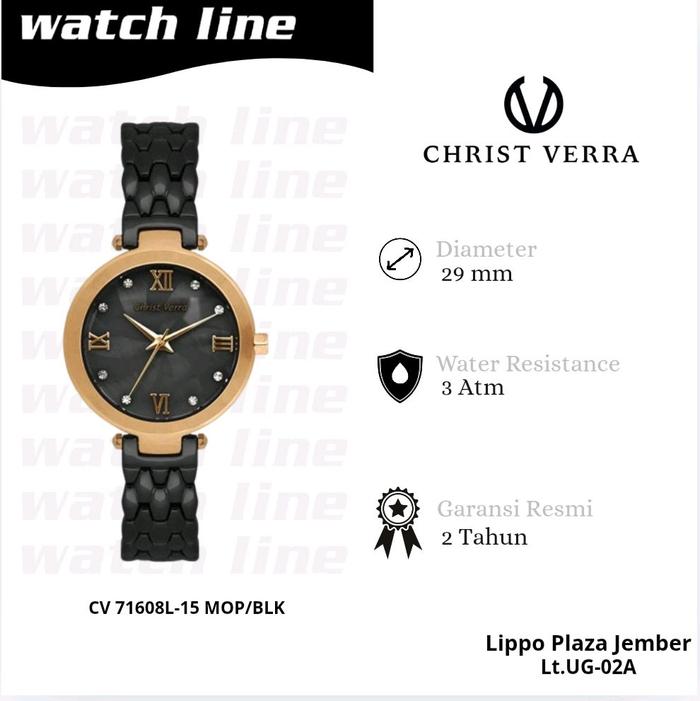 CHRIST VERRA SERI CV 71609L-15 MOP/BLK. JAM TANGAN WANITA