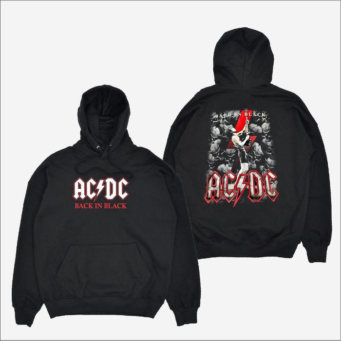 Kaligane Hoodie Acdc Back In Black Personil Music Sweater Pullover Unisex Hitam