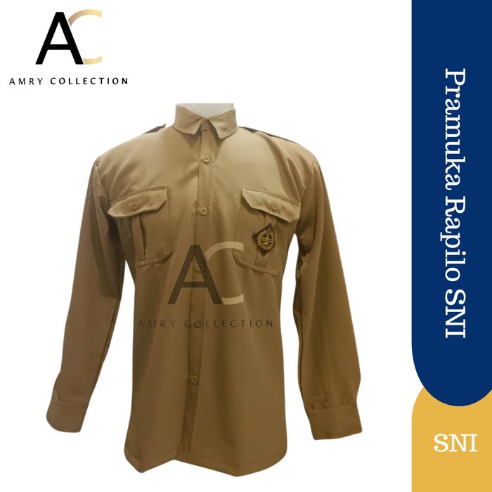 Amrycollection Baju Pramuka Laki-laki Guru SMP SMA Lengan Panjang Kemeja Pramuka Coklat Kain Katerin