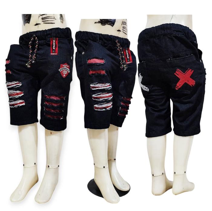 Celana Pendek Jeans Hitam Sbk Anak Laki-Laki 2-15 Tahun Kualitas Import Pinggang Full Karet Terbaru