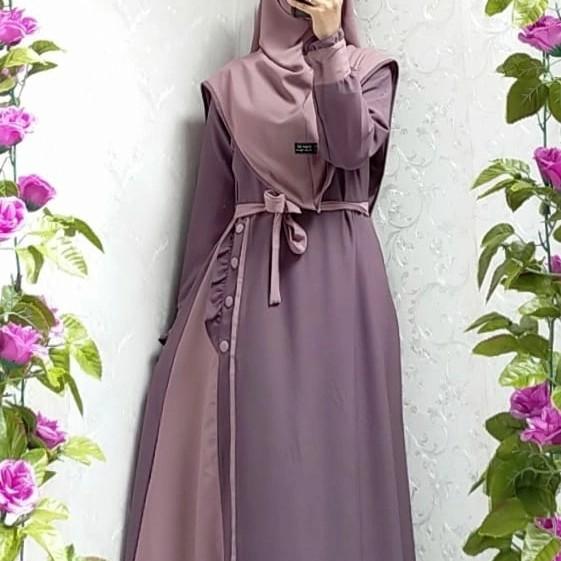 Gamis Set Khimar Hafshah Syari Ity Crepe Original Berkah Ready