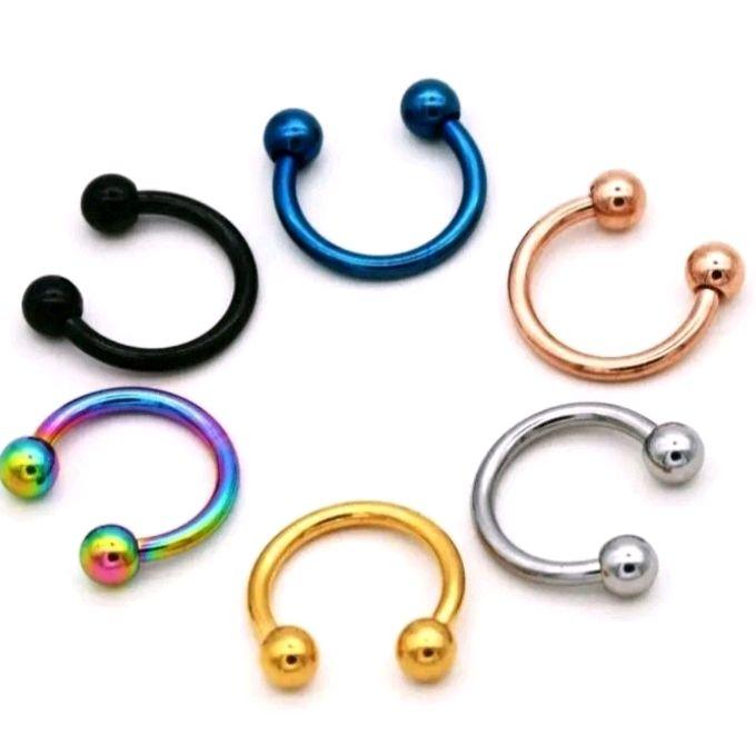 Anting Piercing Septum Bulat Silver Dan Hitam Titanium Stainless Steel Anti Karat Dan Luntur Untuk P