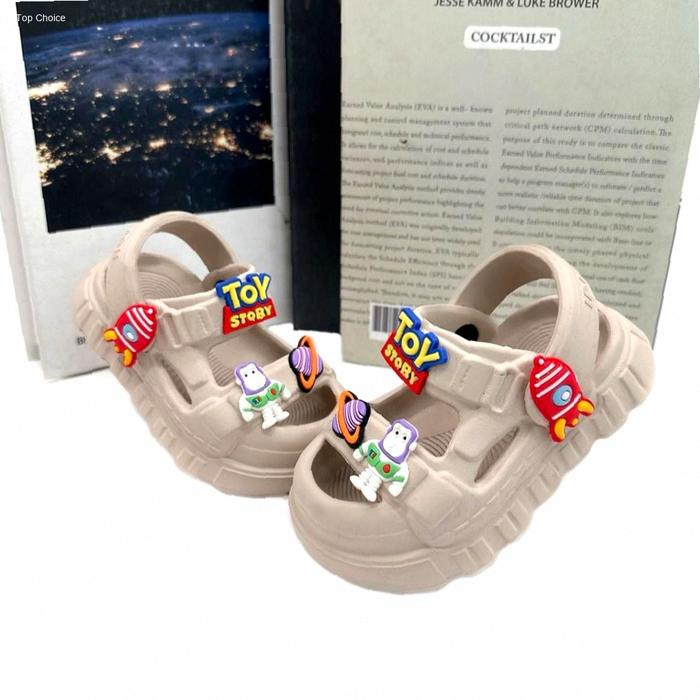 Inkayni Sendal Selop Anak Laki -Laki Size 18-23 Anti Slip Motif Toy Story Coklat YK1028 | Kekinian