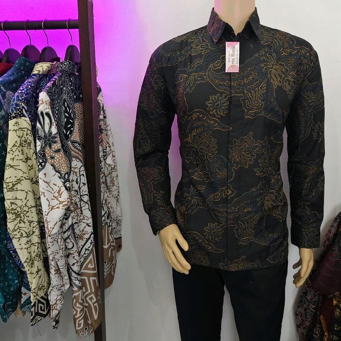 kemeja batik guntor coklat dasar hitam original arta batik KODE 008 batik pilihan batik sogan batura