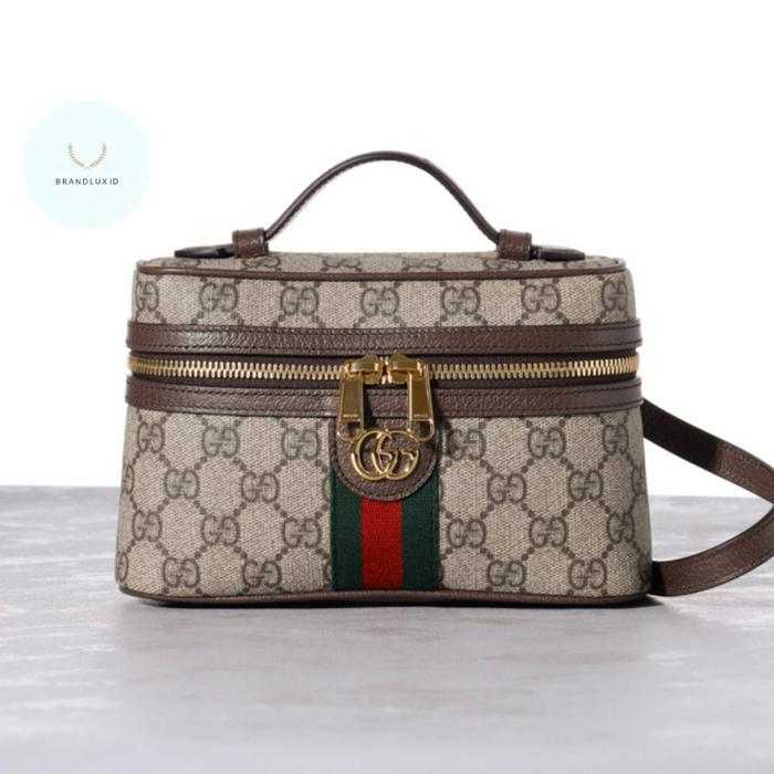 GUCCI SUPER MINI OPHIDIA TOP HANDLE SHOULDER BAG IN BEIGE/BROWN GG SUPREME CANVAS