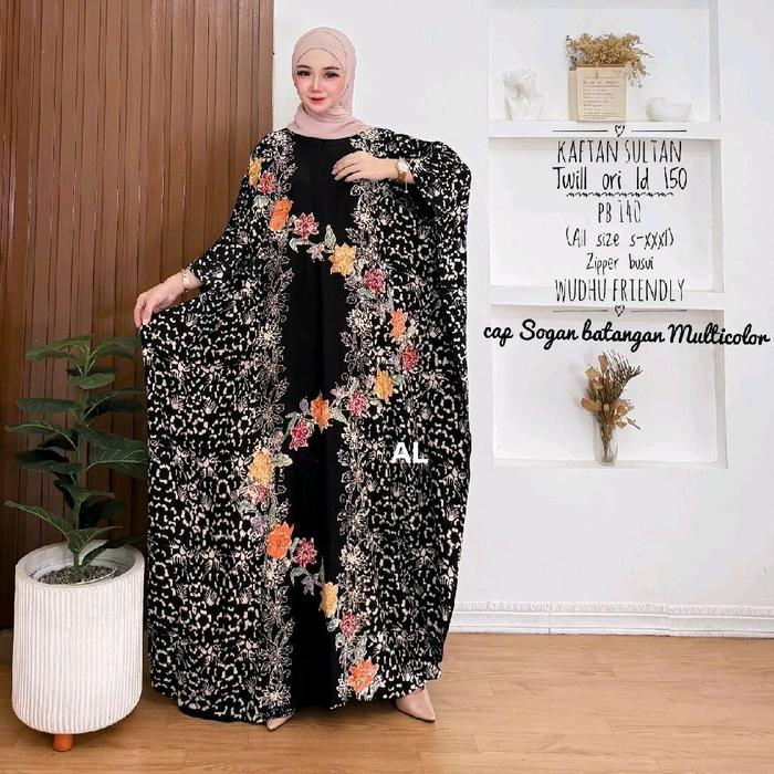 KAFTAN SULTAN Twill Ory LD 150 - Baju Muslim Wanita dengan Desain Bunga Multicolor dan Zipper di Dep