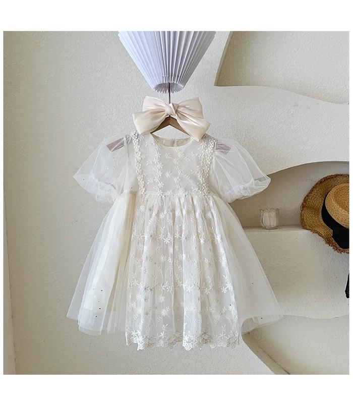 Na Yeon Dress - Baju Gaun Pesta Anak Perempuan ( 90-140 | 1-8y ) Putih Tulang Beige Ivory Korean Emb