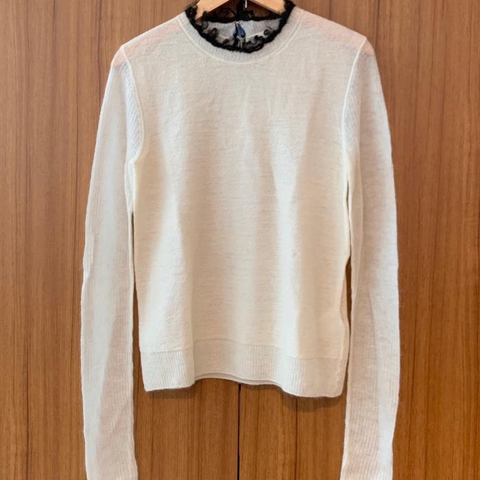 CELINE White knit lace neck top