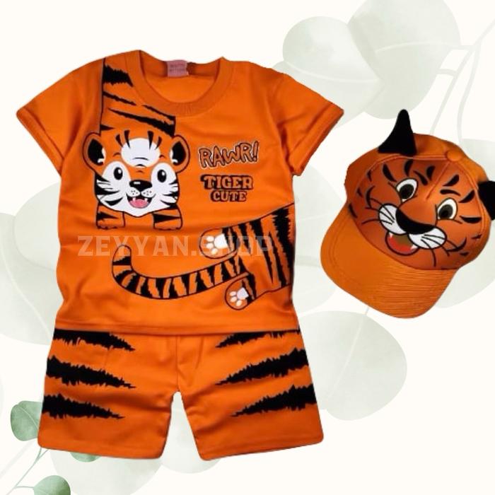 Setelan Anak Laki-Laki Usia 1-10 Tahun Motif Tiger Harimau Free Topi/One Set Anak Laki-Laki Motif Ma