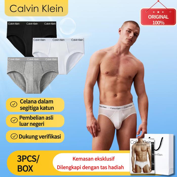 Calvin Klein Celana Dalam Pria Katun Segitiga Asli Resmi Bahan Lembut Nyaman Ukuran S-XL Original 10