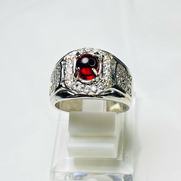 Cincin Akik Permata Model Lipan Merah Bangkok Quality Crystal Ring Alpaka Super Gold Mewah Batu Siam