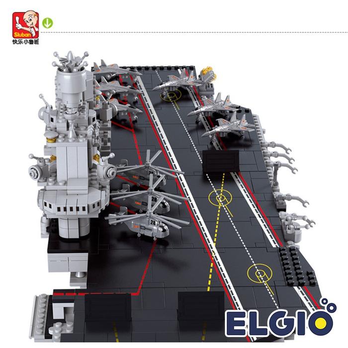 Sluban Bricks Kapal Perang Besar 1875 pcs Kapal Induk Aircraft Carrier Block M38 B0388