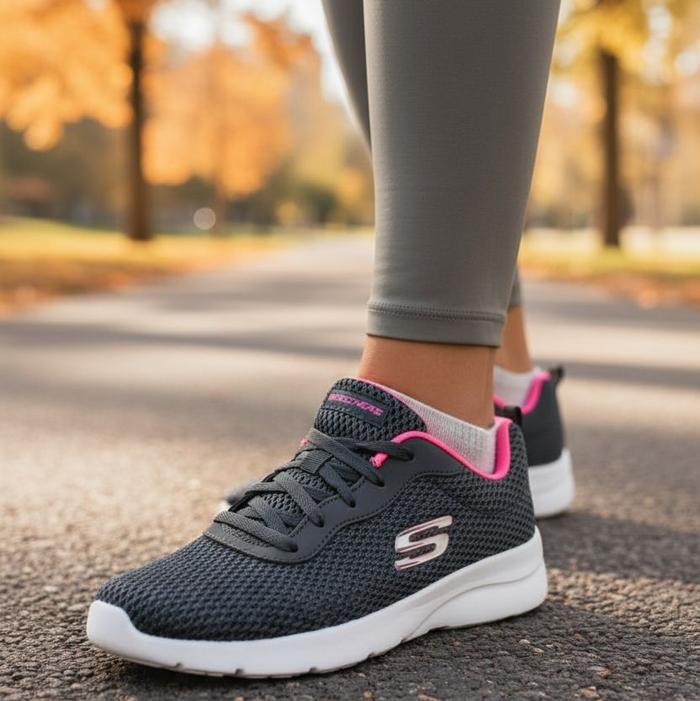 Skechers Sepatu Wanita Hitam dengan Detail Pink Nyaman untuk Olahraga dan Jalan-jalan