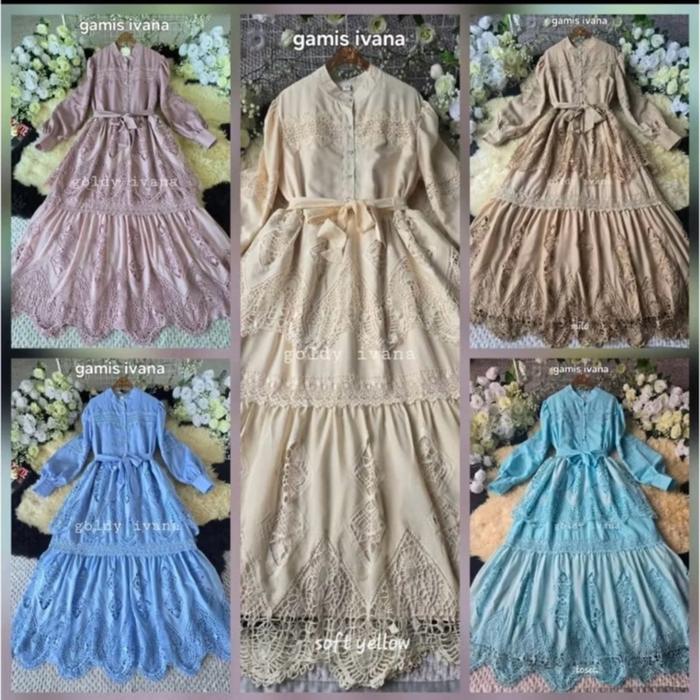 Gamis ivana material katun bordir ld 120cm