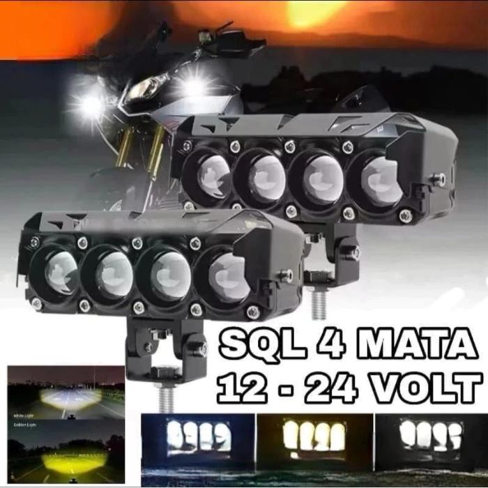 LAMPU TEMBAK LASER GUN SQL 4 MATA LED 12 VOLT-24 VOLT MOBIL TRUCK AVANZA TRONTON FUSO KONTAINER BUS