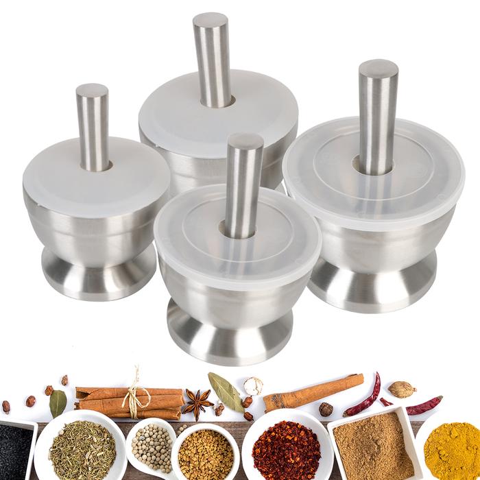 HOOMIN Stainless Steel Grinding Set Mortar Pestle Garlic Herbs Coffee