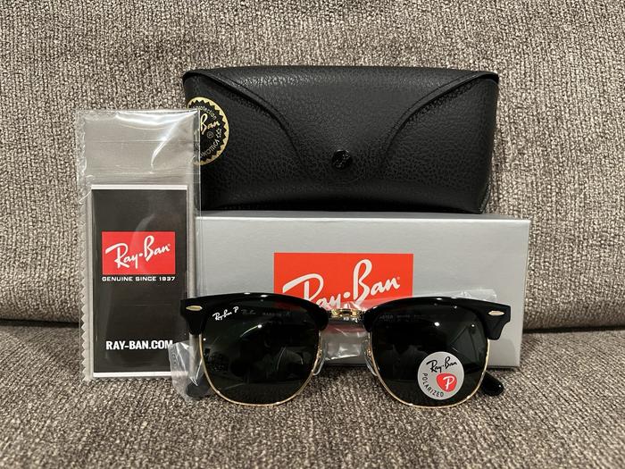 kACAMATA RAYBAN Clubmaster RB3016 Polarized Black Frame Green Lens 51MM