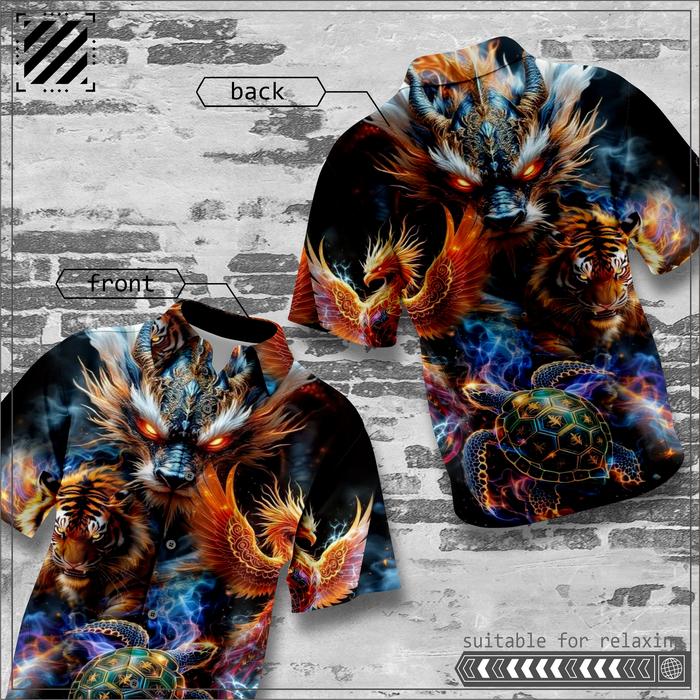 PANTAI PRINTING MOTIF NAGA,  REMAJA VIRAL baju  denim lvp  shirt Kemeja Flanel Kemeja Hawai V-Neck S