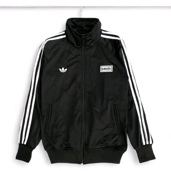 Adidas Jaket Hitam dengan Logo Oasis dan Garis Putih untuk Gaya Sporty Anda