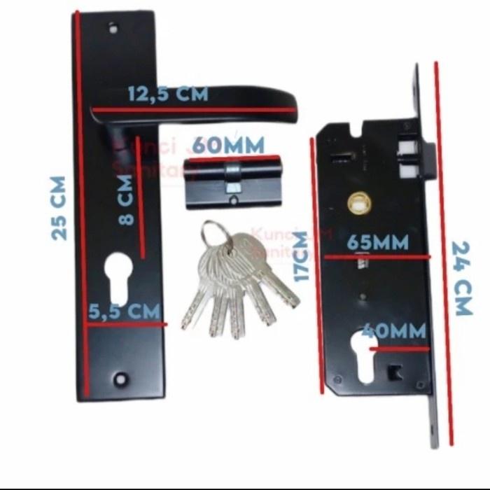 Kunci Pintu Set Besar SOLIGEN L9009 Hitam Gagang Handel Kunci L 9009 SLG