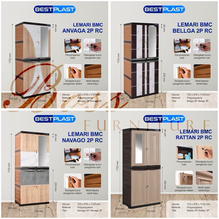 Lemari Pakaian Plastik RAK BestPlast Olymplast 2 Pintu/3 Pintu Rak + Cermin