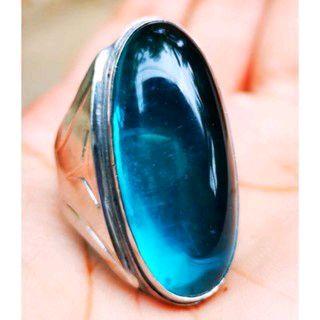 Batu Cincin Akik Pandan Biru Suji Polos Kristal Ring Stainless Anti Karat