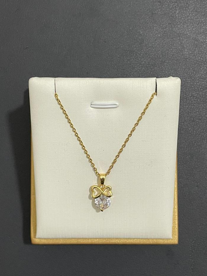 K251 Kalung Titanium Wanita Liontin Mata Zircon Cantik Mewah Lapis Emas 18 KGP