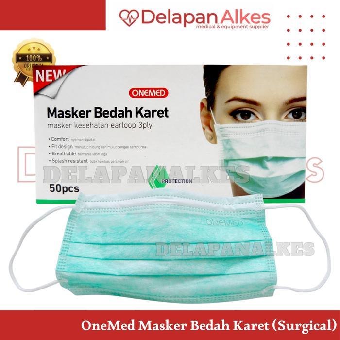 OneMed Masker Bedah Karet Earloop 3Ply isi 50 Pcs Hijau Surgical Face Mask Lembut Nyaman Breathable