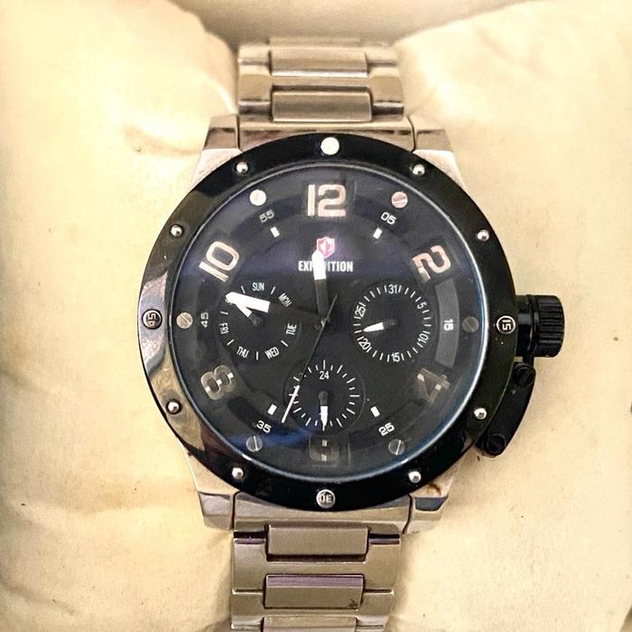 Expedition Jam Tangan Pria Original E6381B Stainless Steel dengan Desain Chronograph dan Tali Stainl