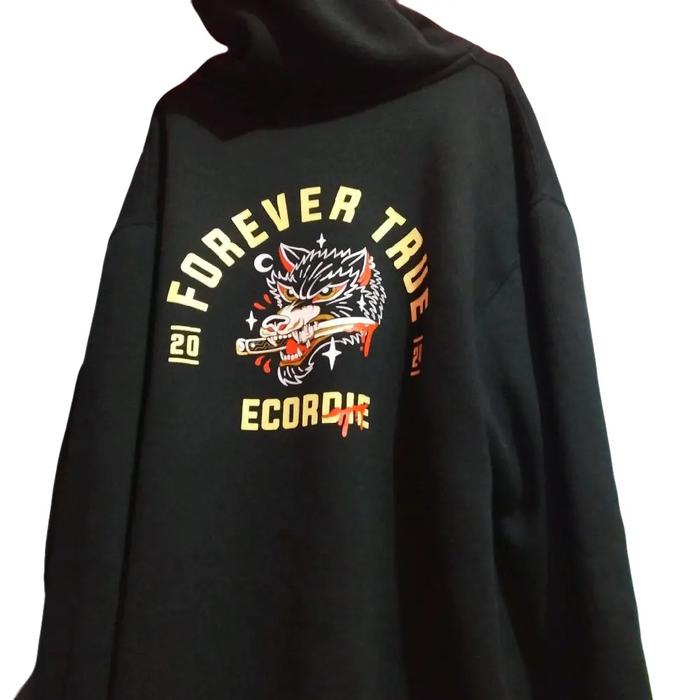jaket ecordie seken penghangat badan Pria Distro Tebal Hitam