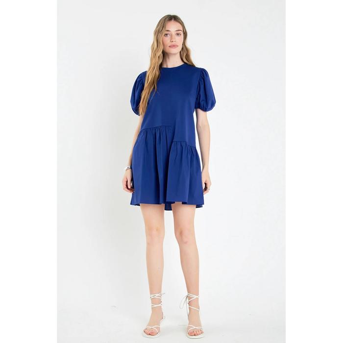 PRELOVED Zara Blue Basic Puff Sleeves Mini Dress Casual Fashion Wanita