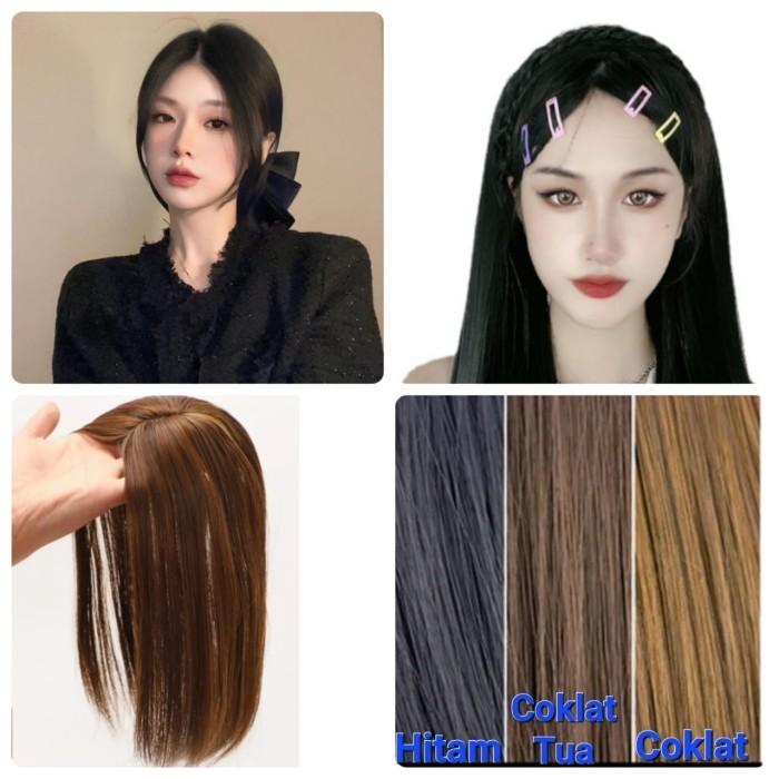 Toupee Tanpa Poni Wig Penutup Uban Poni Panjang Belah Tengah Premium Termurah