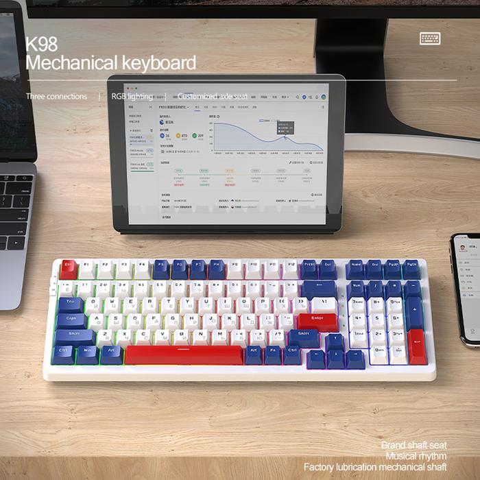 K98 Gaming Keyboard RGB Backlight Silent Keyboard Triple Mode