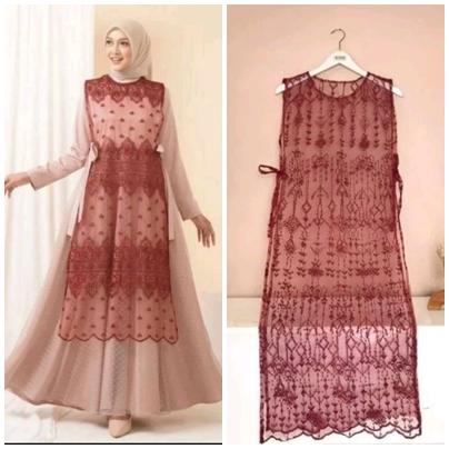 Cardigan Outer Vest Outer Long Vest Etnik Brukat Premium Outer Rompi Tille Mutiara Brukat Motif Rand